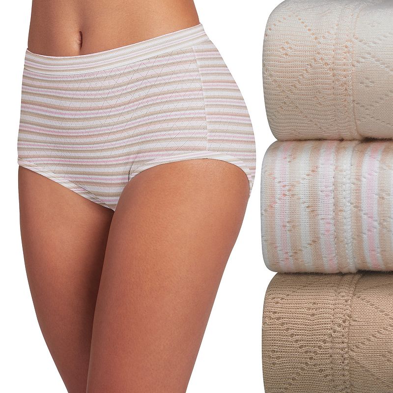 Women's Jockey® Elance Breathe 3-pack Pointelle Briefs Panty Set 1542, Size: 8, Sheer Nude Asst