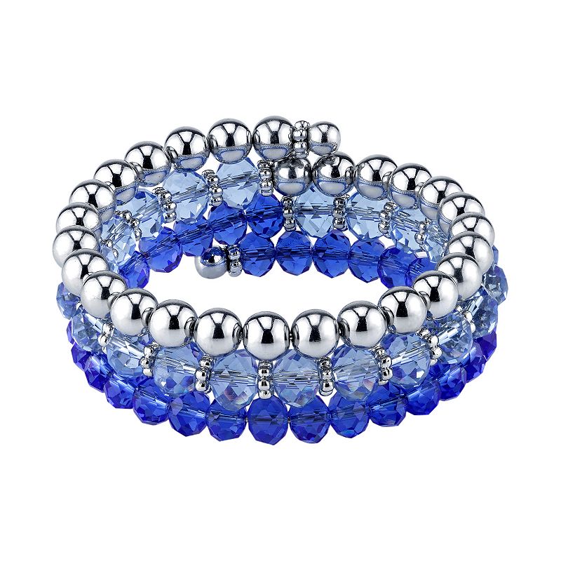 1928 Polished & Faceted Bead Coil Bracelet, Womens, Size: 8, Blue