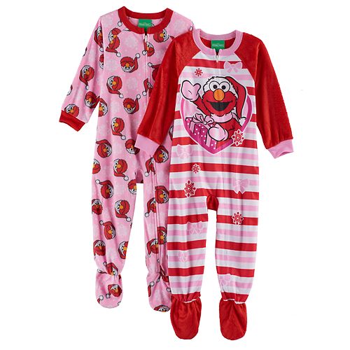 Toddler Girl Elmo 2pk. Fleece Footed Pajamas