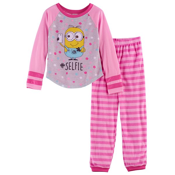 Girls 4 10 Despicable Me Minions Selfie Top Fleece Bottoms Pajama Set