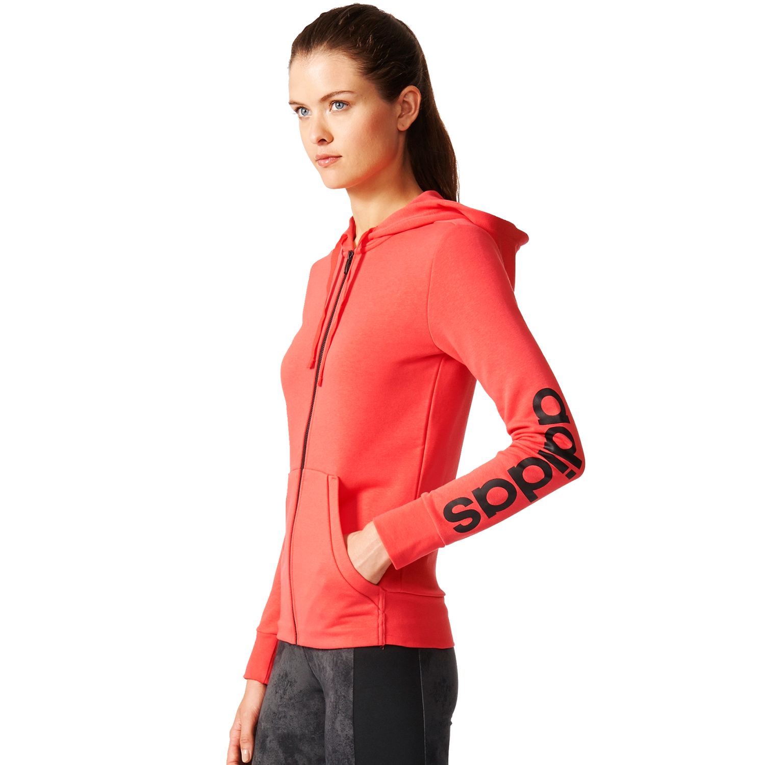 women's adidas essential linear logo fz hoodie