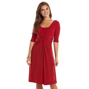 Chaps Solid Knot-Front Empire Dress - Women's