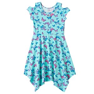 Girls 7-16 SO® Cold Shoulder Embellished Patterned Handkerchief Hem Dress