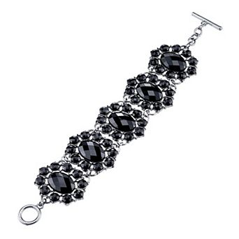 1928 Faceted Oval Stone Halo Toggle Bracelet