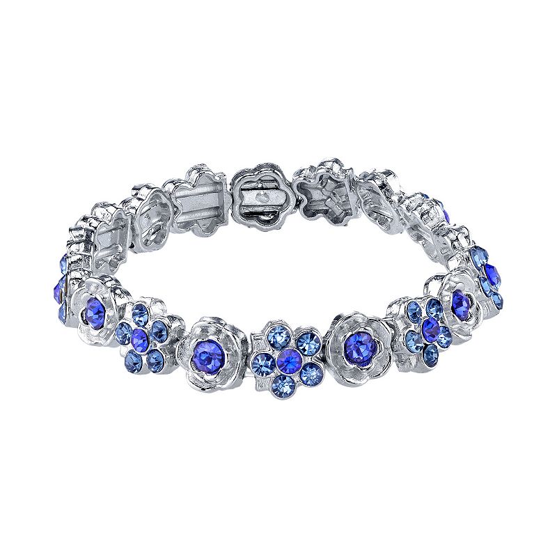 1928 Simulated Crystal Floral Stretch Bracelet, Womens, Size: 7, Blue
