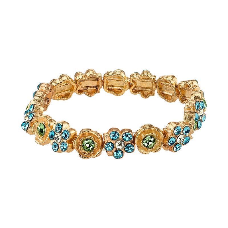 1928 Simulated Crystal Floral Stretch Bracelet, Womens, Size: 7, Multic