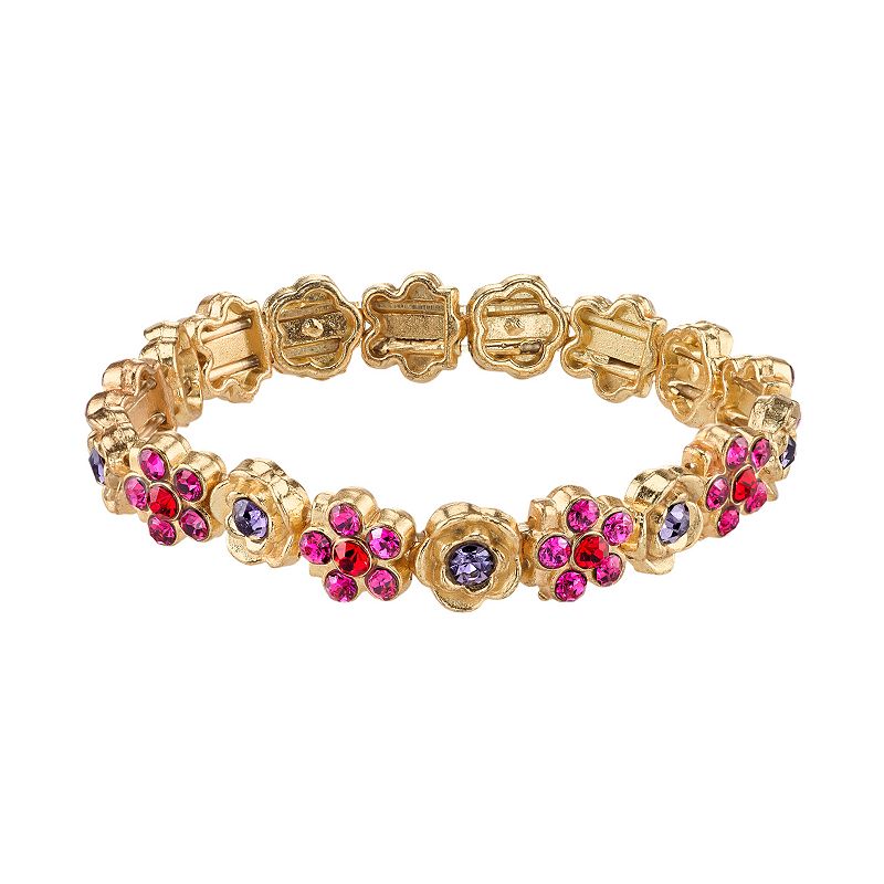 1928 Simulated Crystal Floral Stretch Bracelet, Womens, Size: 7, Multic