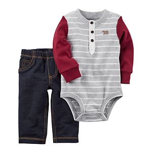 Baby Boy Carter's Striped Henley Bodysuit & Jeggings Set