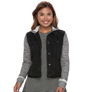 Juniors' Mudd® Knit Sleeve Denim Jacket