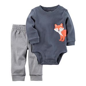 Baby Boy Carter's Embroidered Fox Bodysuit & Striped Pants Set
