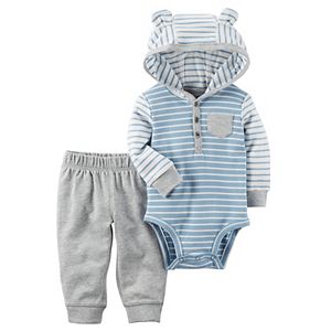 Baby Boy Carter's 3D Ear Hooded Striped Bodysuit & Pants Set