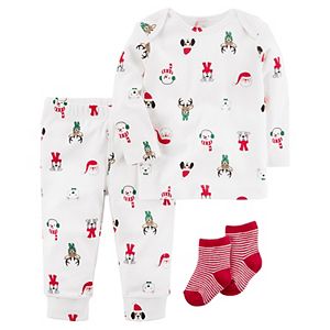 Baby Carter's Christmas Characters Top, Bottoms & Socks Set