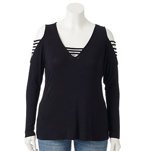 Plus Size Rock & Republic® Strappy Cold-Shoulder Top