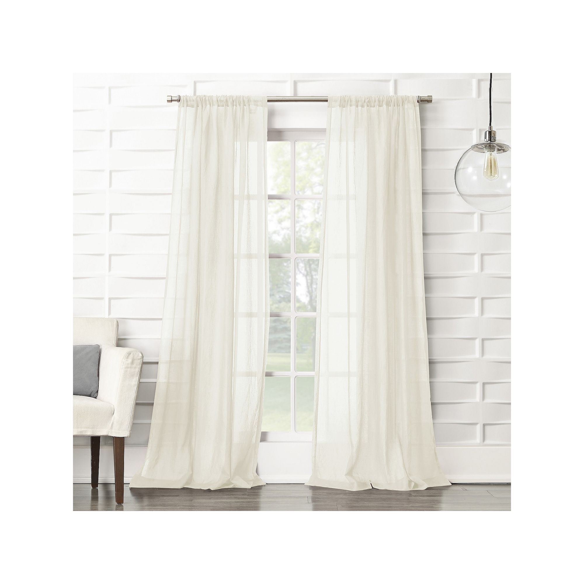 No. 918 Lourdes Crushed Sheer Rod Pocket Single Curtain Panel, Ivory