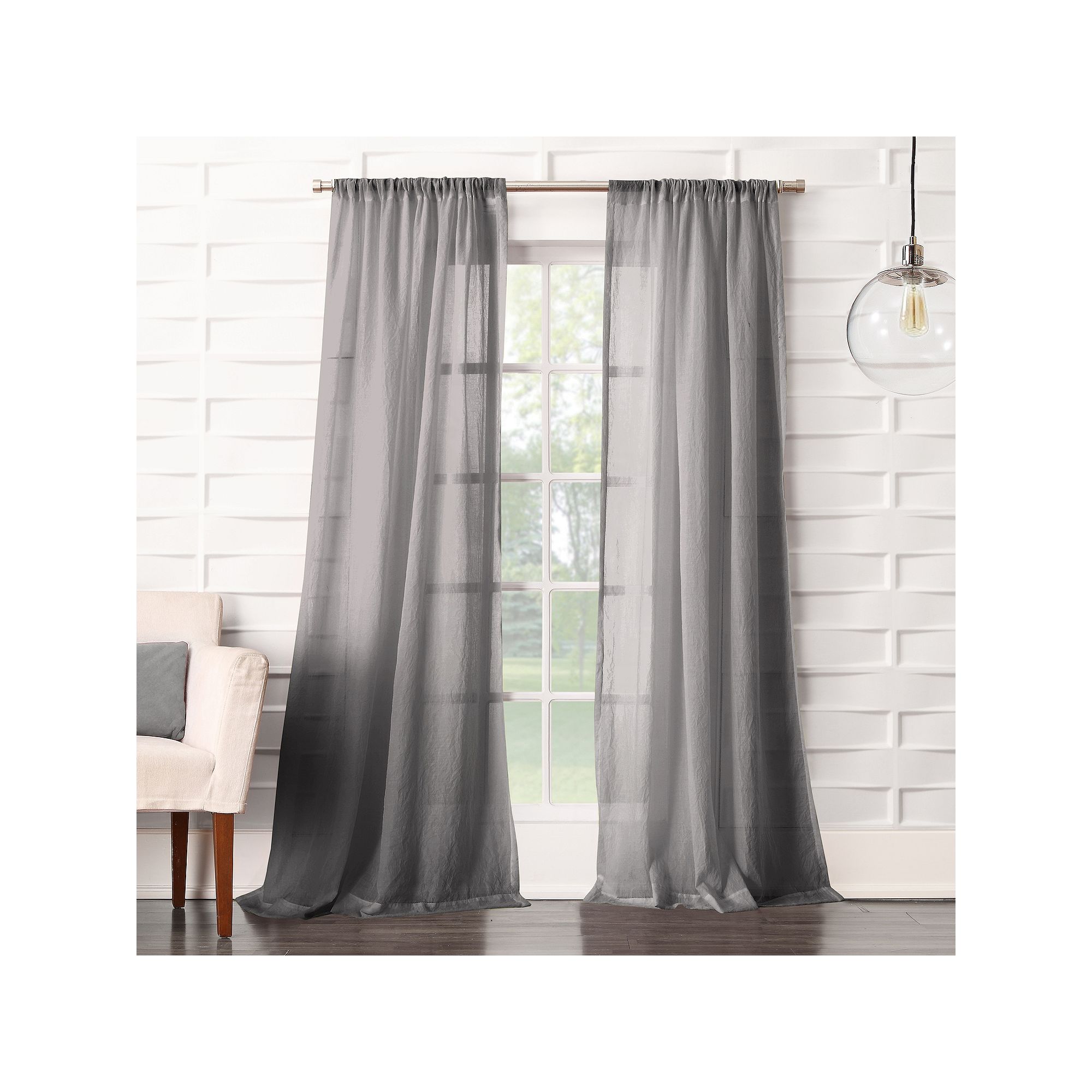 No. 918 Lourdes Crushed Sheer Rod Pocket Single Curtain Panel, Gray