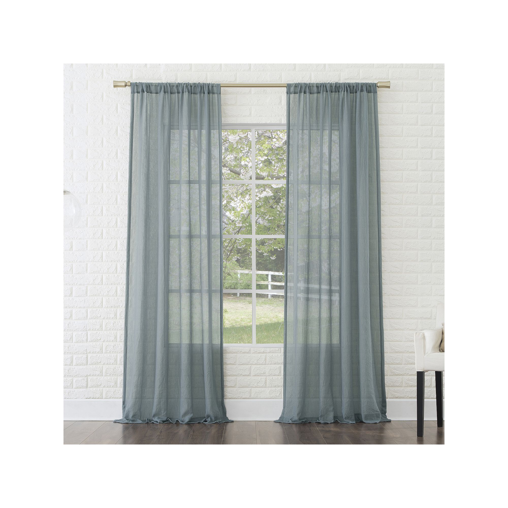 No. 918 Lourdes Crushed Sheer Rod Pocket Single Curtain Panel, Harbor Lue SKU:808423 sku 808423