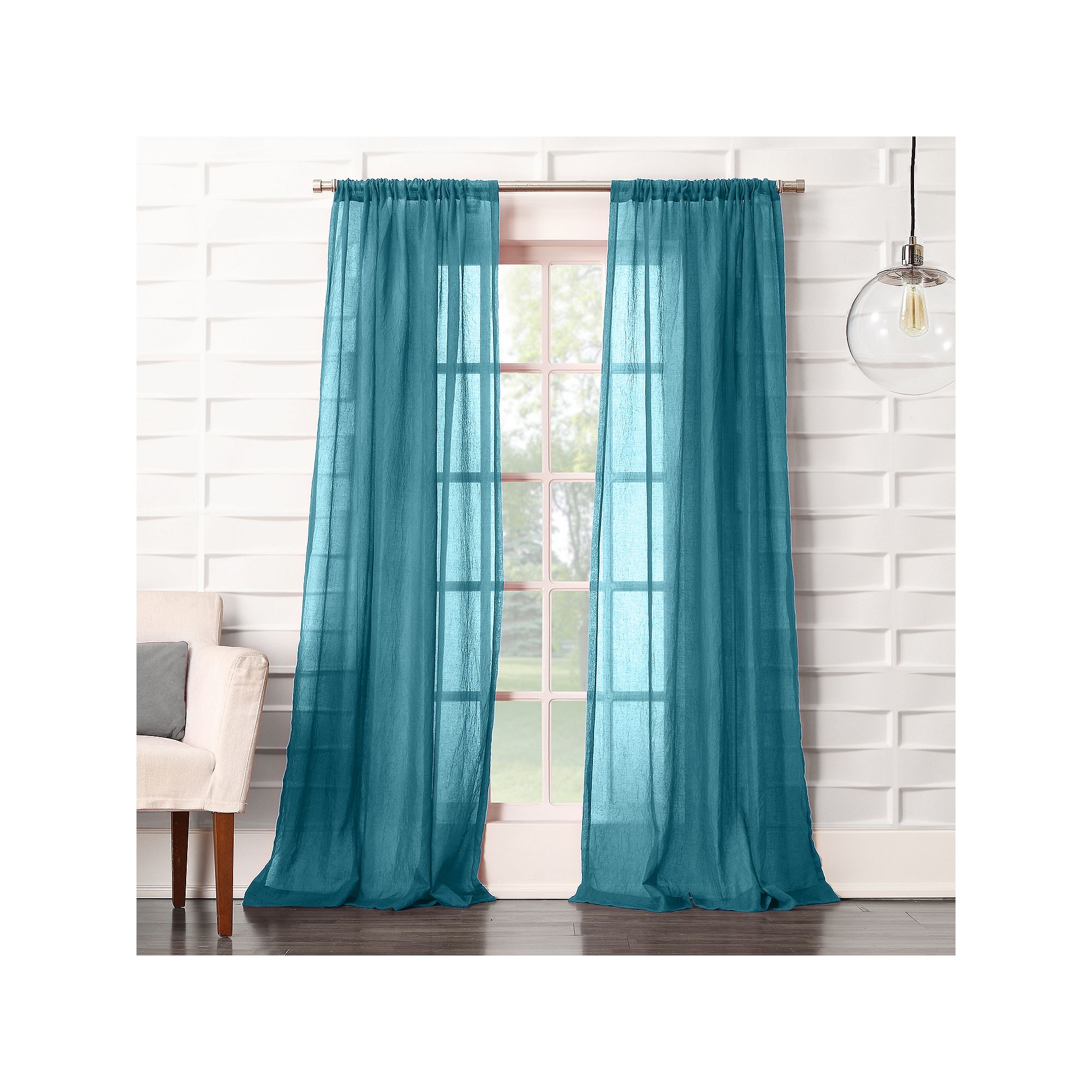 No. 918 Lourdes Crushed Sheer Rod Pocket Single Curtain Panel, Marine
