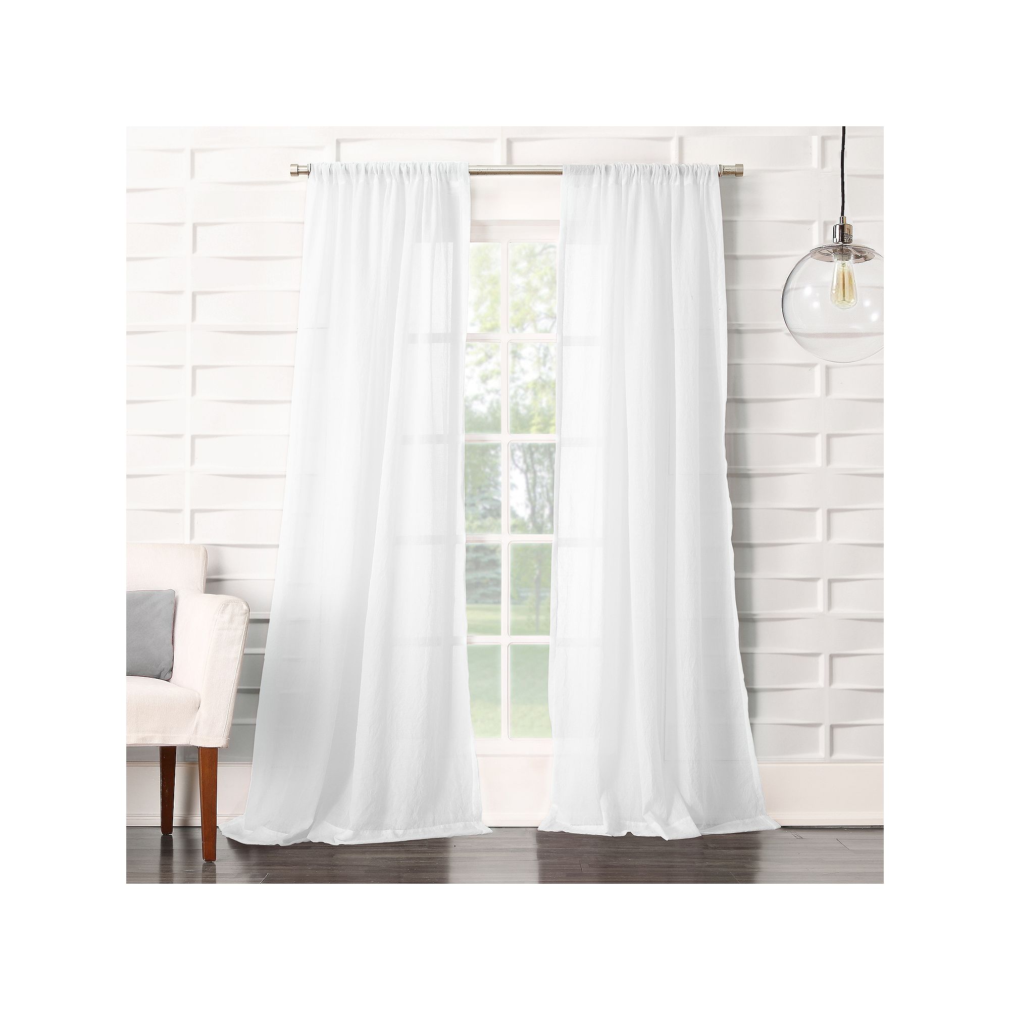 No. 918 Lourdes Crushed Sheer Rod Pocket Single Curtain Panel, White SKU:1141448 sku 1141448