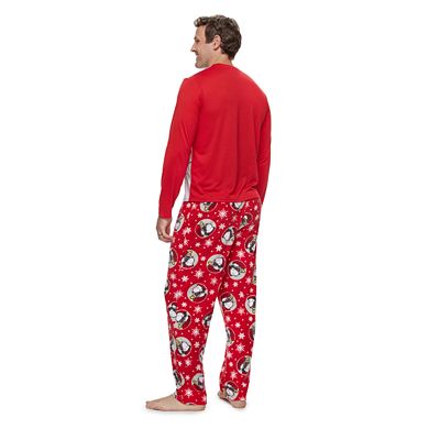 Men's Jammies For Your Families Peanuts Snoopy & Woodstock Sledding Sleep Top & Microfleece Bottoms Pajama Set