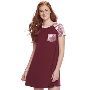 Juniors' Wallflower Velour Pocket T-Shirt Dress