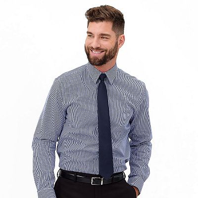 Men's Nick Graham Modern-Fit Stretch Dress Shirt & Tie Set, Size: Medium-34/35, Navy Gingham