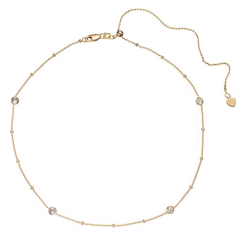 14k Gold Cubic Zirconia Station Choker Necklace