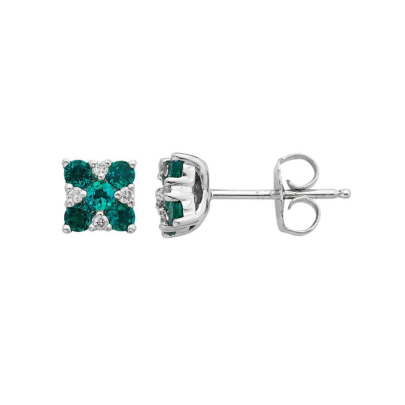 Boston Bay Diamonds 14k White Gold Emerald & Diamond Square Stud Earrings, 
