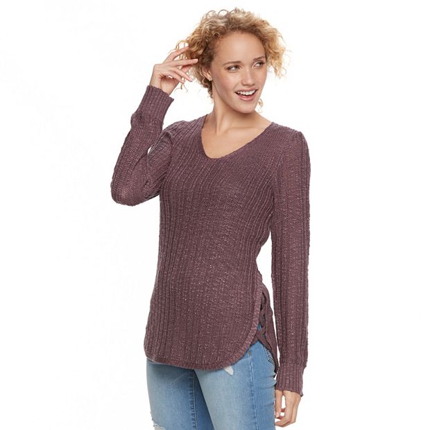 Juniors Pink Republic Lace Up Side Sweater