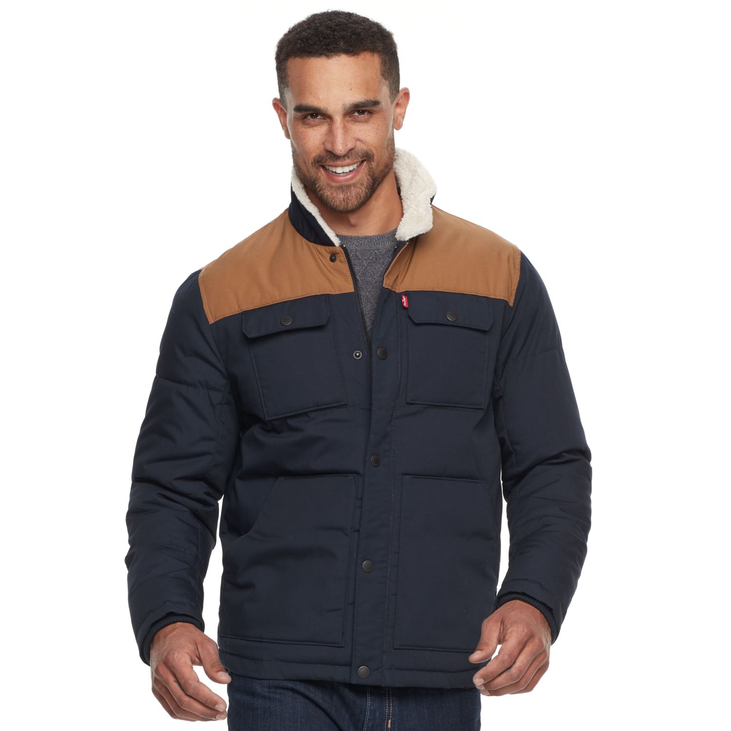 levi's color block puffer shirt jacket