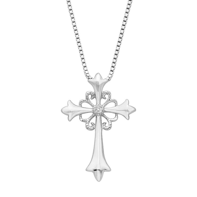 Boston Bay Diamonds Sterling Silver Diamond Accent Cross Pendant, Womens,
