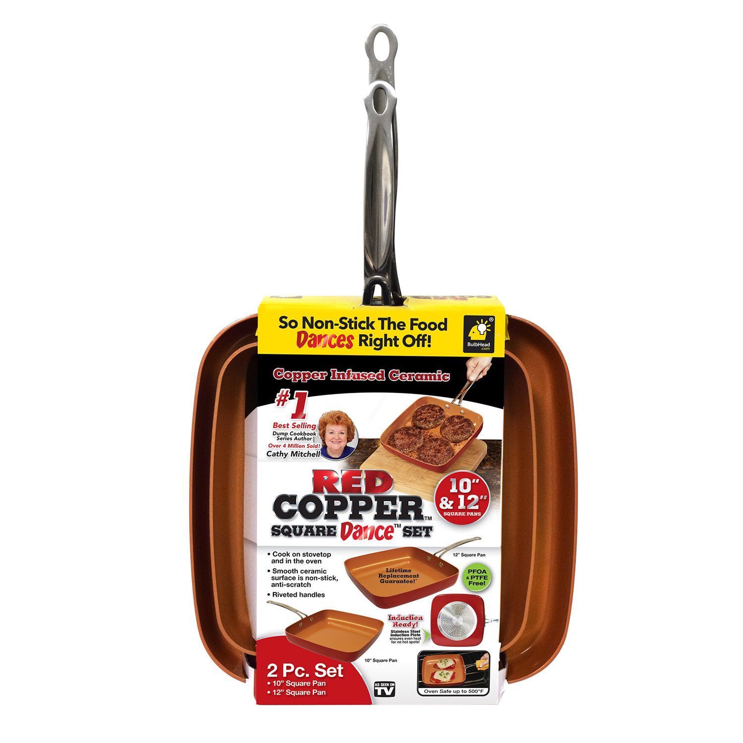 As Seen on TV Red Copper 2-pc. Ceramic Square Pan Set