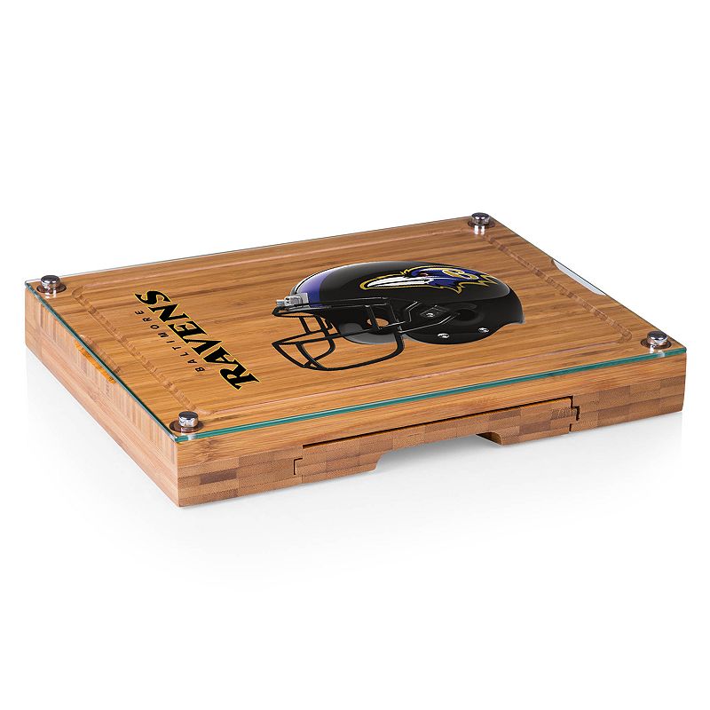 Picnic Time Baltimore Ravens Concerto Bamboo Cutting Board and Cheese Tools Set, Brown