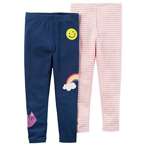 Baby Girl Carter's 2-pk. Striped & Smiley Face Leggings