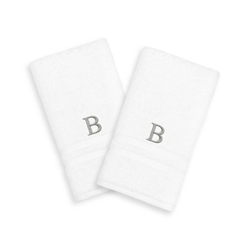 Linum Home Textiles 2pack SilverTone Monogram Hand Towel