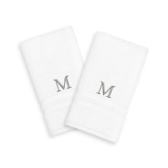 Linum Home Textiles 2-pack Silver-Tone Monogram Hand Towel
