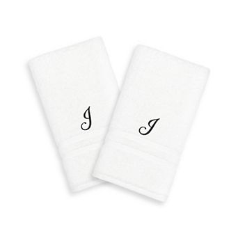 Linum Home Textiles Black Script Denzi Single Letter 2-pack Monogram Hand Towel
