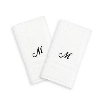Linum Home Textiles Black Script Denzi Single Letter 2-pack Monogram Hand Towel