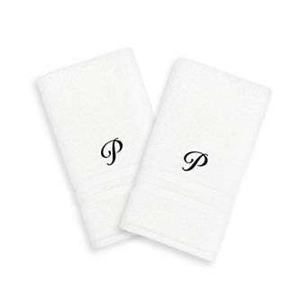 Linum Home Textiles Black Script Denzi Single Letter 2-pack Monogram Hand Towel