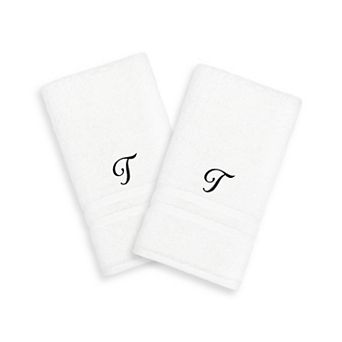 Linum Home Textiles Black Script Denzi Single Letter 2-pack Monogram Hand Towel