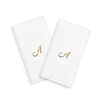 Linum Home Textiles Gold-Tone Script Denzi Single Letter 2-pack Monogram Hand Towel