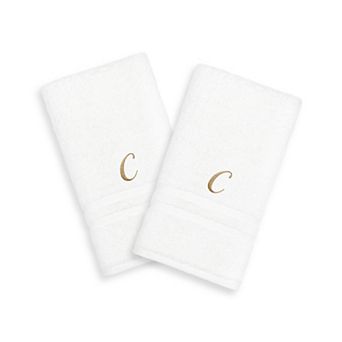 Linum Home Textiles Gold-Tone Script Denzi Single Letter 2-pack Monogram Hand Towel