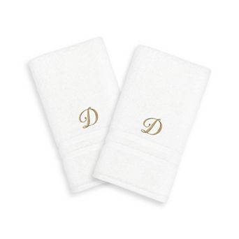 Linum Home Textiles Gold-Tone Script Denzi Single Letter 2-pack Monogram Hand Towel