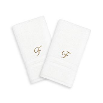 Linum Home Textiles Gold-Tone Script Denzi Single Letter 2-pack Monogram Hand Towel