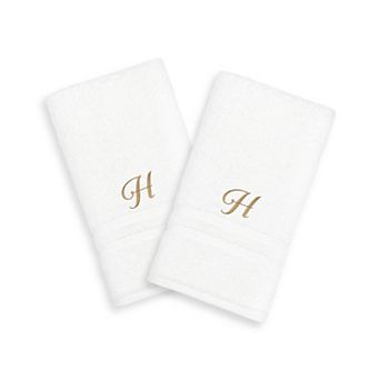 Linum Home Textiles Gold-Tone Script Denzi Single Letter 2-pack Monogram Hand Towel