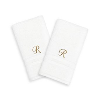 Linum Home Textiles Gold-Tone Script Denzi Single Letter 2-pack Monogram Hand Towel