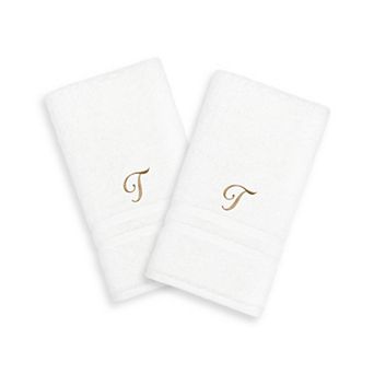 Linum Home Textiles Gold-Tone Script Denzi Single Letter 2-pack Monogram Hand Towel