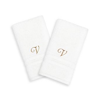 Linum Home Textiles Gold-Tone Script Denzi Single Letter 2-pack Monogram Hand Towel