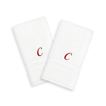 Linum Home Textiles Red Script Denzi Single Letter 2-pack Monogram Hand Towel
