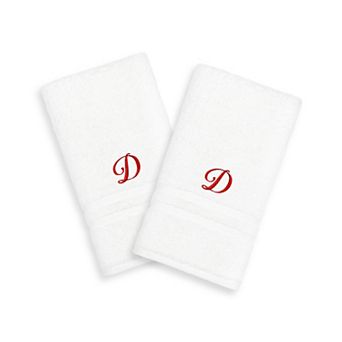 Linum Home Textiles Red Script Denzi Single Letter 2-pack Monogram Hand Towel
