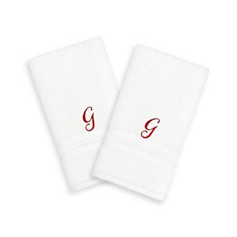 Linum Home Textiles Red Script Denzi Single Letter 2-pack Monogram Hand Towel